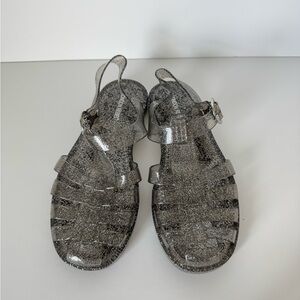 London Rebel Glitter Jelly Sandals - Sparkly Black size 7 NWOT